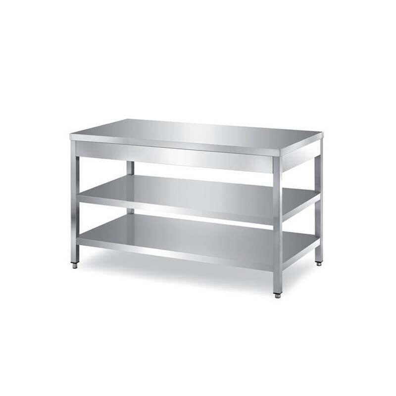 Tavolo inox AISI 304 senza alzatina con 2 ripiani profondità 700 mm