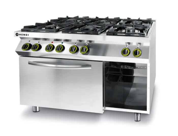 Cucina a Gas con Forno Elettrico a Convezione HENDI – 6 Fuochi