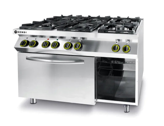 Cucina a Gas con Forno Elettrico a Convezione HENDI – 6 Fuochi