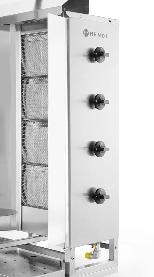 Grill Kebab Professionale a Gas 4 Bruciatori 13 kW – Capacità 60 kg | Acciaio Inox