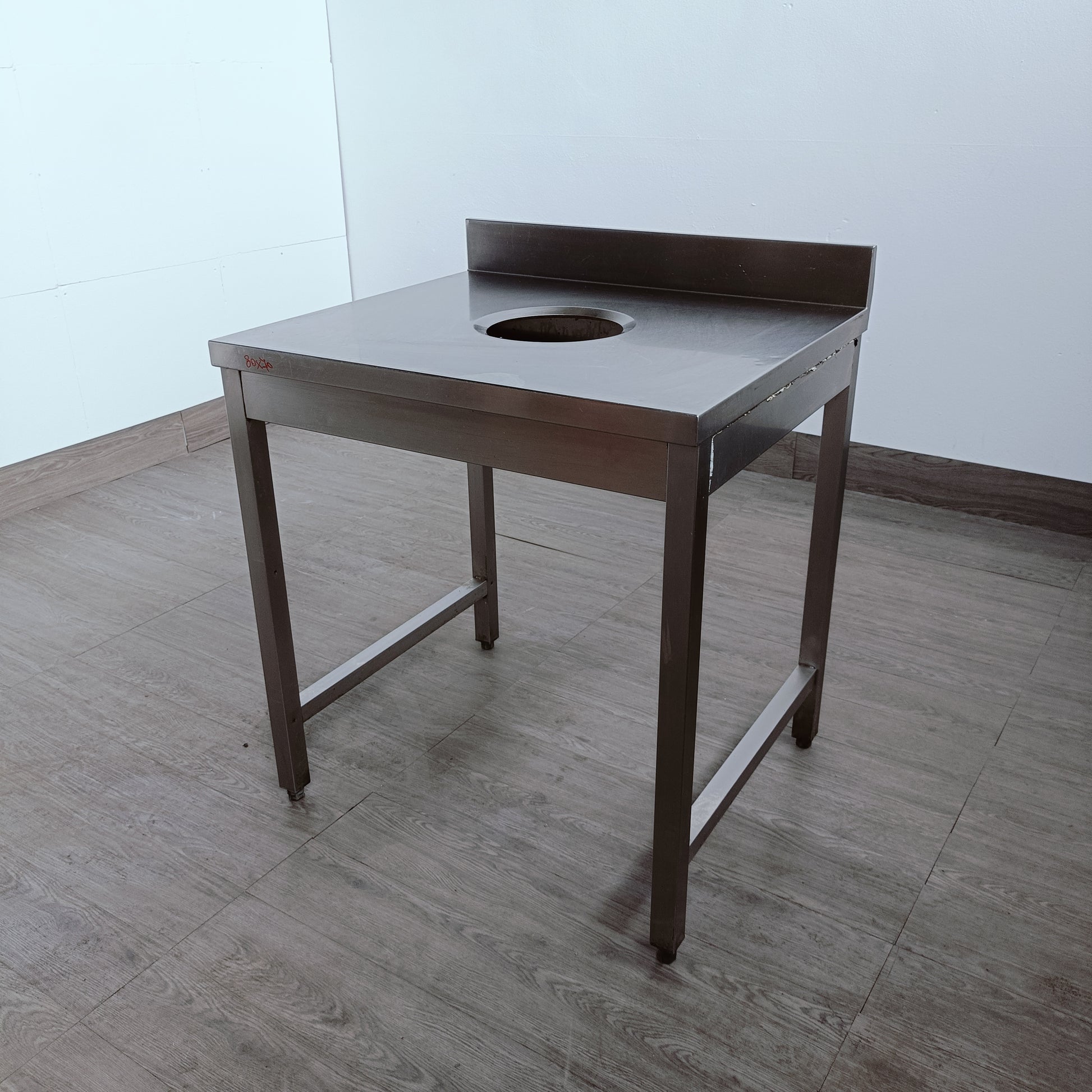 tavolo in acciaio inox con sbarazzo per cucina 80 x 70 cm

