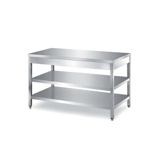 Tavolo Inox AISI 304 Professionale senza Alzatina con 2 Ripiani 600mm