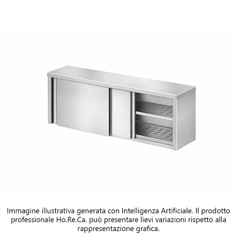 Pensile Inox AISI 304 InoxBim con Ante Scorrevoli e Ripiani Asolati