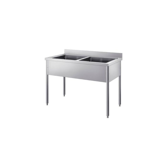 Lavatoio Professionale a Due Vasche con Top in Acciaio Inox AISI 304 e Base AISI 430 – Profondità 700 mm