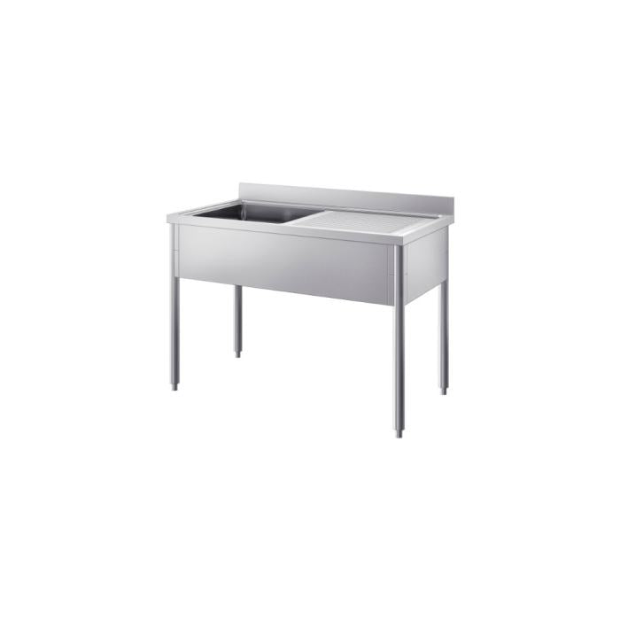 Lavatoio in Acciaio Inox AISI 304 su Gambe con 1 Vasca e Sgocciolatoio Destro – Prof. 700