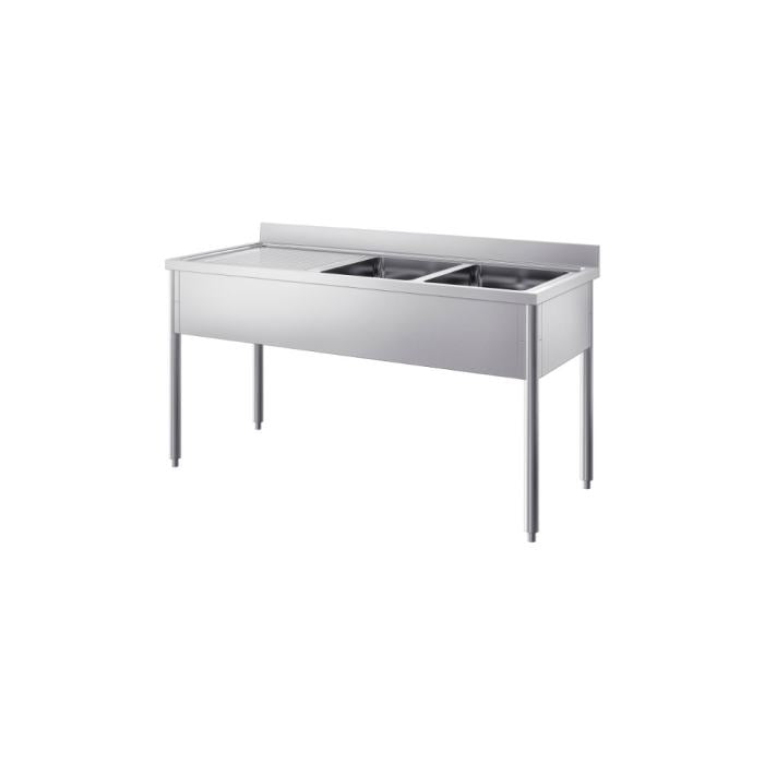 Lavatoio Professionale con Top AISI 304 e Base AISI 430 – 2 Vasche e Sgocciolatoio Sinistro