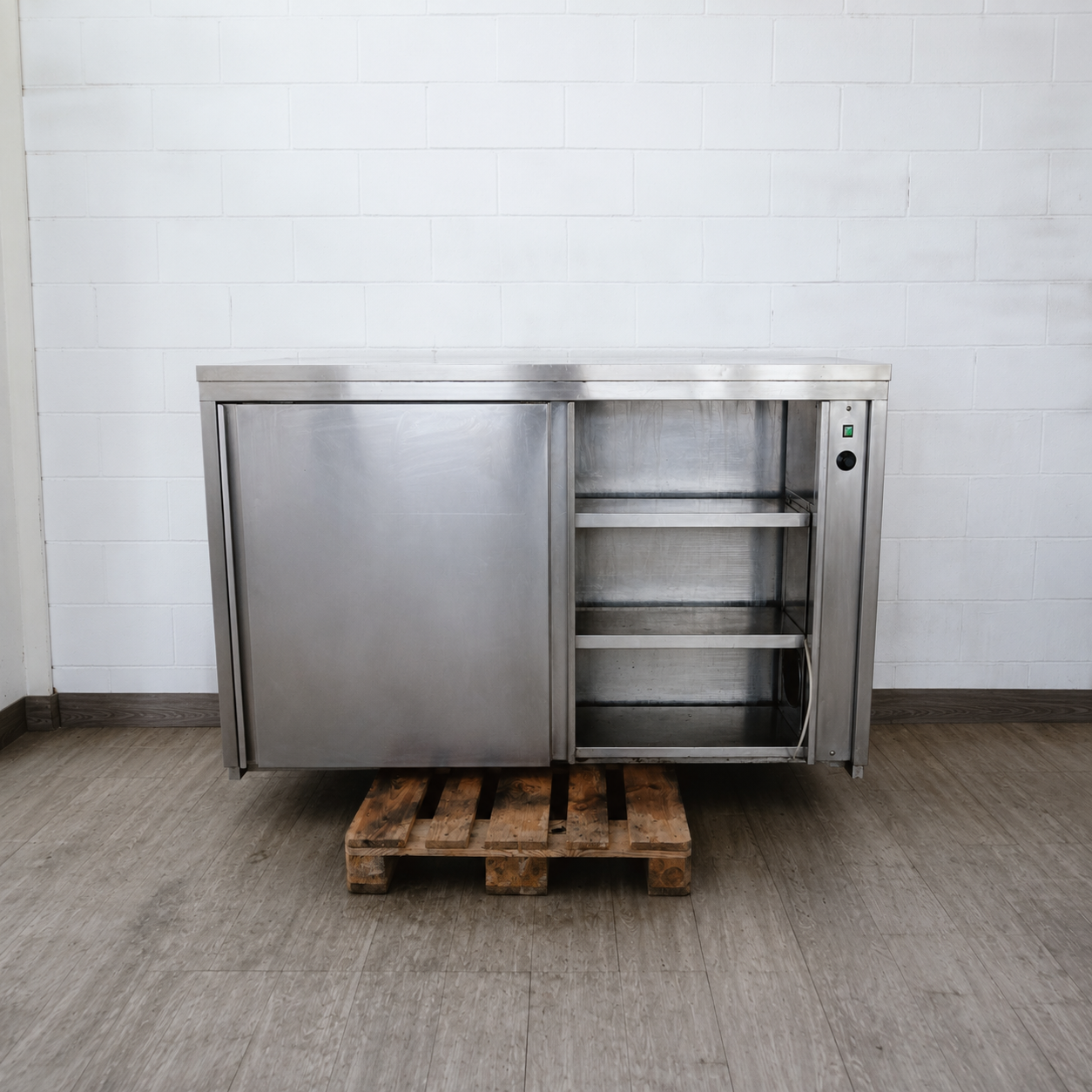 Armadio Scaldapiatti Passante in Acciaio Inox con 2 Ripiani Regolabili – 1700x460x1100 h mm