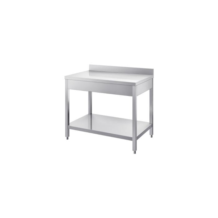 Tavolo Inox con Alzatina Profondità 600 mm  Top in Acciaio AISI 304 prof.600